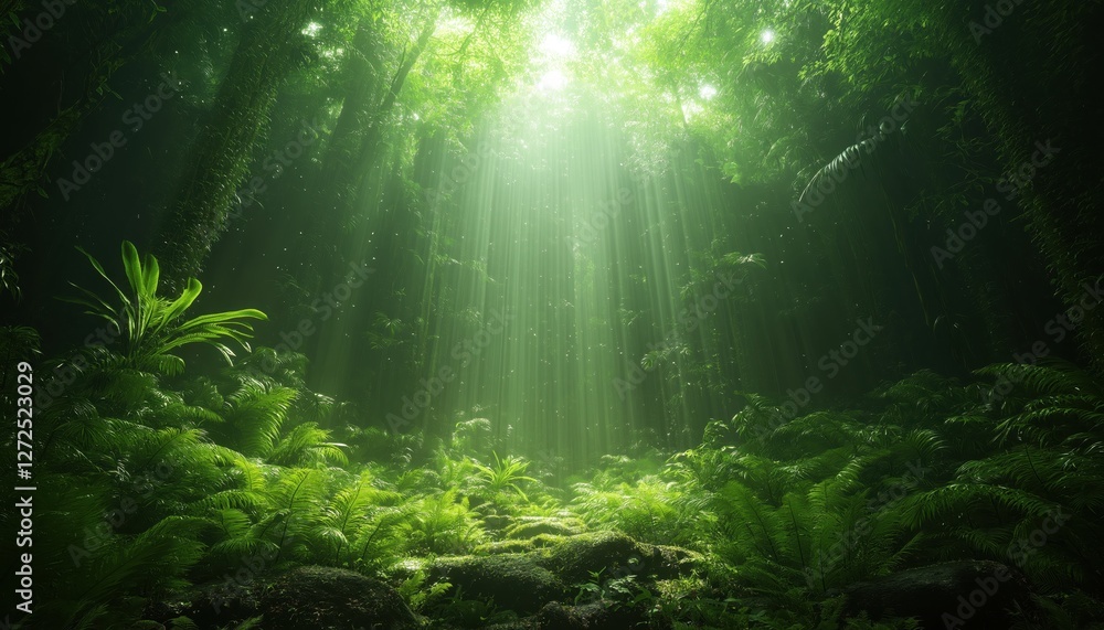 Organic Nature Sunlight in Lush Green Forest Scene Stock Photo Organic Nature Sunlight in Lush Green Forest Scene Stock Photo