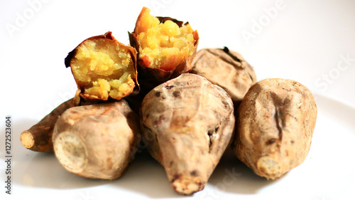 Grilled Cilembu honey sweet potato. Ubi Cilembu is a specialty sweet potato native to the Cilembu village and nearby areas in West Java, Indonesia.