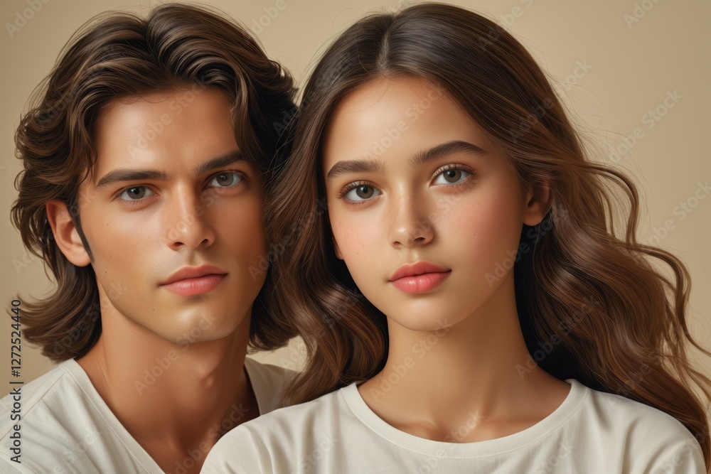 they are two people posing for a picture together in a studio they are two people posing for a picture together in a studio