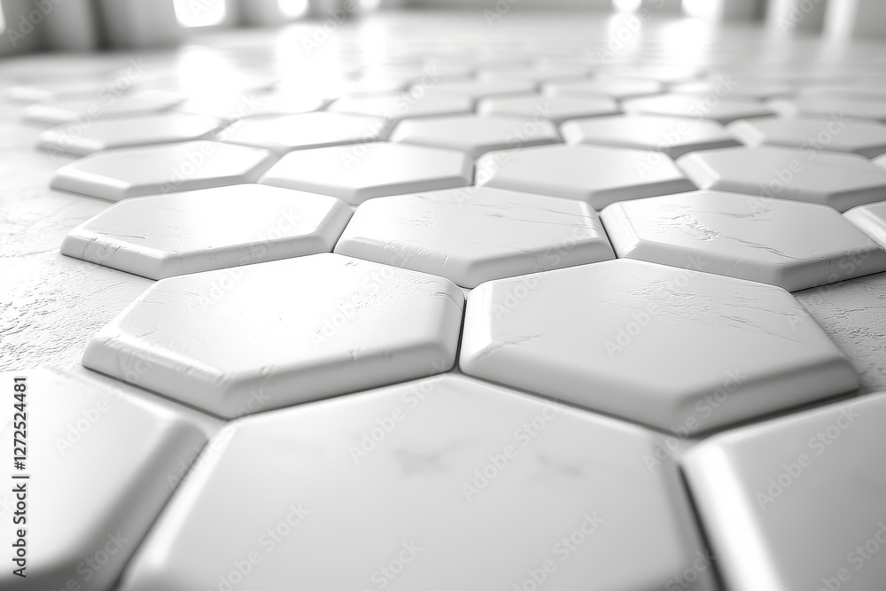 Hexagonal Floor Design in Pure White, High-Resolution Perspective View Against White Background Hexagonal Floor Design in Pure White, High-Resolution Perspective View Against White Background