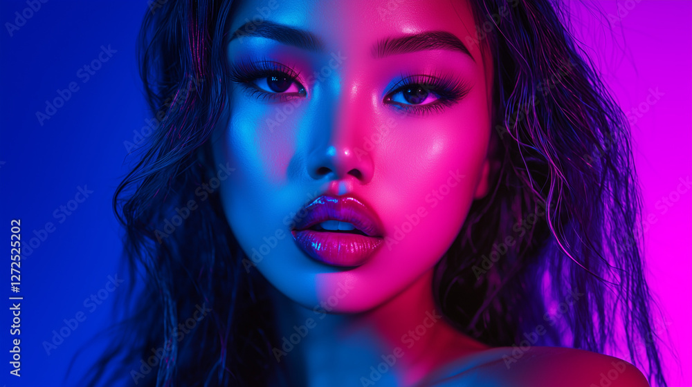 Bold Cyberpunk Model with Vibrant Neon Lights and Fashion Aesthetic Bold Cyberpunk Model with Vibrant Neon Lights and Fashion Aesthetic