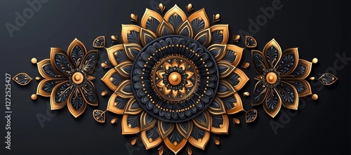 Ornate Golden Black Floral Design