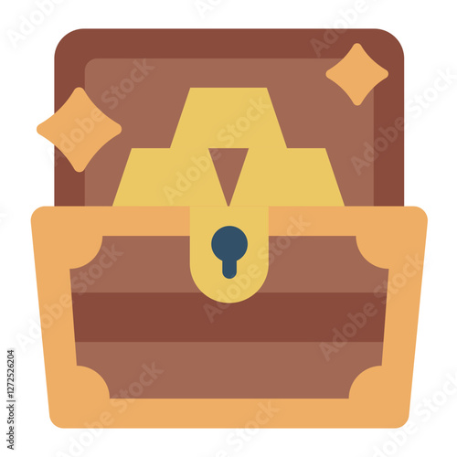 Treasure chest with gems flat icon representing wealth, gaming rewards, and adventure