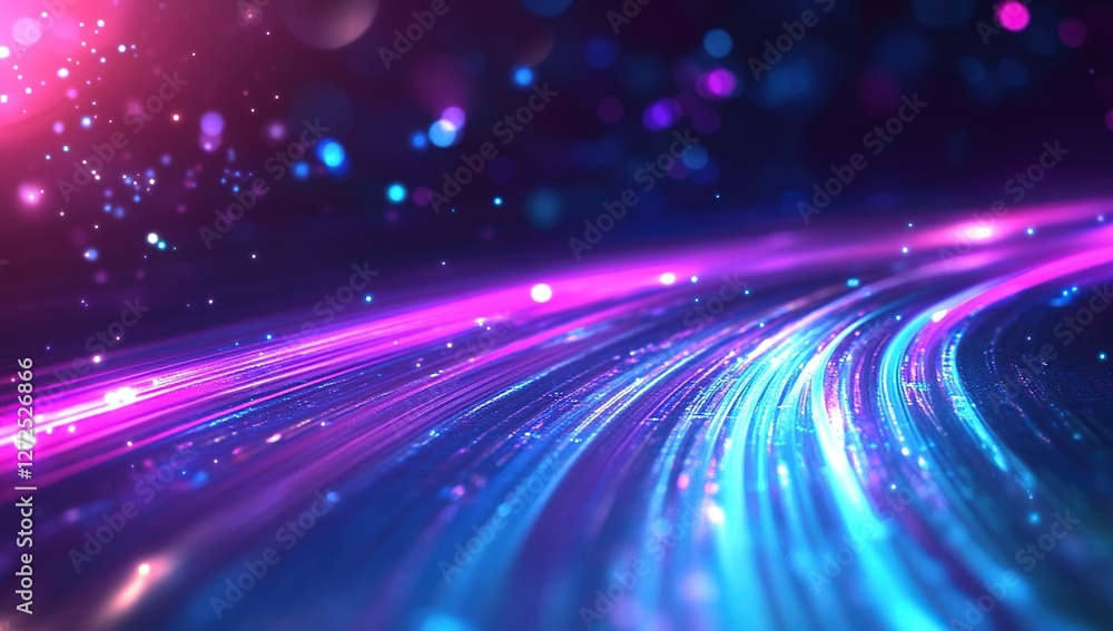 Obraz premium Vibrant Neon Light Trails Flow Dynamically Across Dark Background, Showing Futuristic Speed and Energy