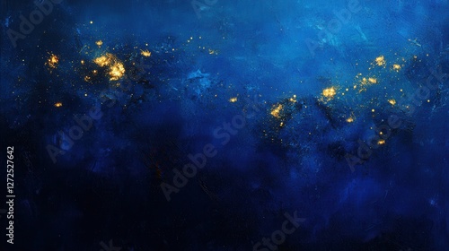 Abstract blue background with gold accents, textured and rich in color. Ideal for luxury, cosmic, or celestial themes, evokes mystery and elegance.