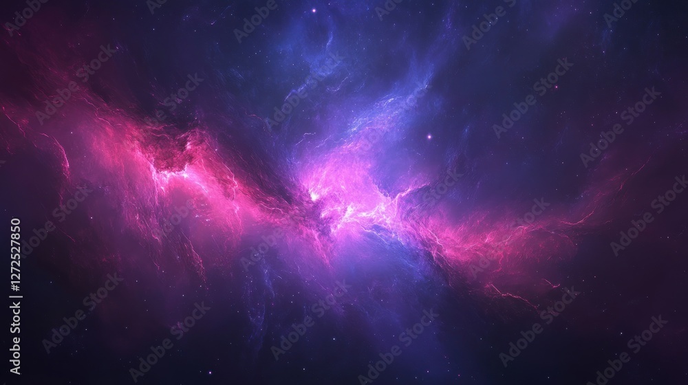 Naklejka premium Cosmic Nebula Pink Purple Starry Space Scene