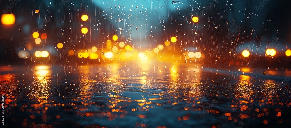 Fototapeta premium Rainy Night City Lights Through Car Window