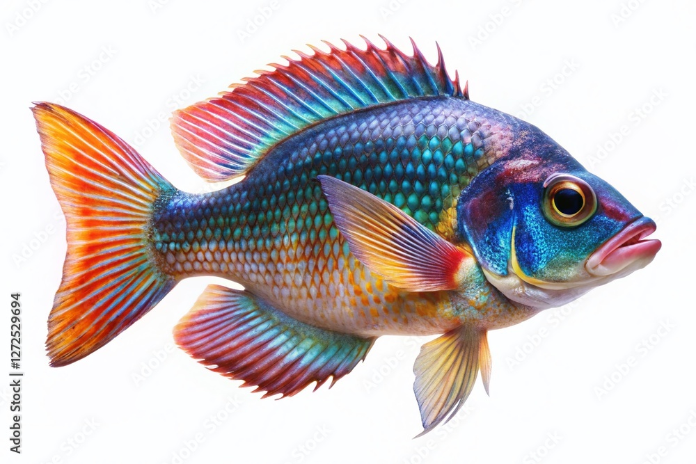 Fototapeta premium Nile Tilapia Fish (Oreochromis niloticus) Isolated on White Background - High-Resolution Stock Photo
