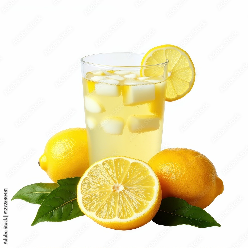 Refreshing Lemonade with Lemons and Ice Cubes in a Glass for Summer Season and Hydration Refreshing Lemonade with Lemons and Ice Cubes in a Glass for Summer Season and Hydration
