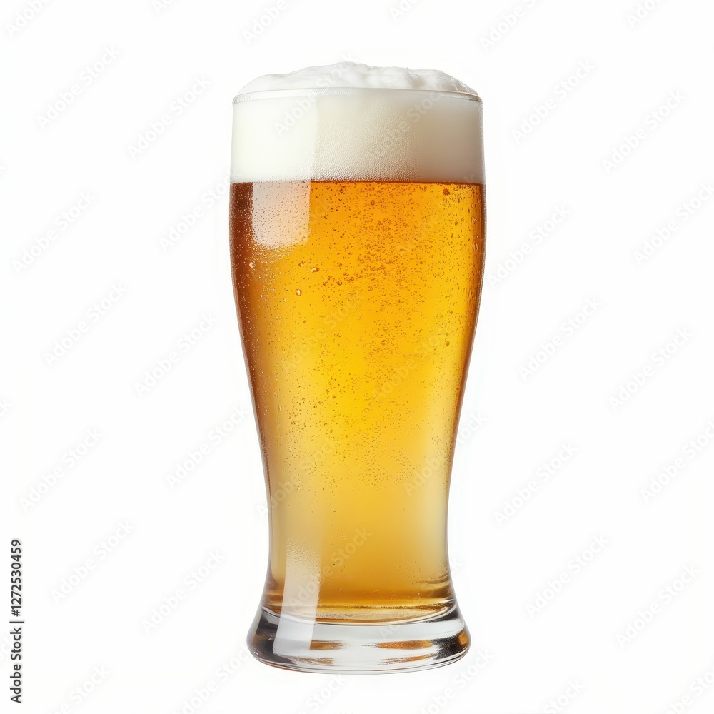 Golden Lager in Elegant Glass Container with Foamy Head Rich Amber Liquid Alcohol Refreshment Golden Lager in Elegant Glass Container with Foamy Head Rich Amber Liquid Alcohol Refreshment