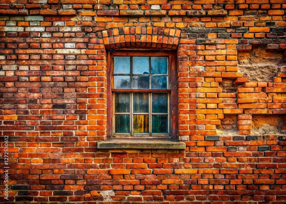 Old Red Brick City Wall with Grungy Window - Candid Urban Photography Old Red Brick City Wall with Grungy Window - Candid Urban Photography