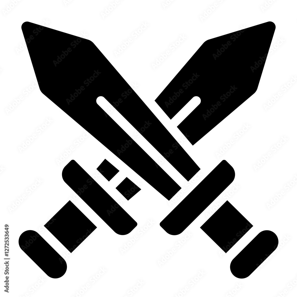 Crossed sword glyph icon representing combat mode, martial arts, and fighting scenarios Crossed sword glyph icon representing combat mode, martial arts, and fighting scenarios