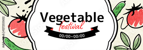 フなトマトとキュウリのイラストのフレーム背景_文字あり