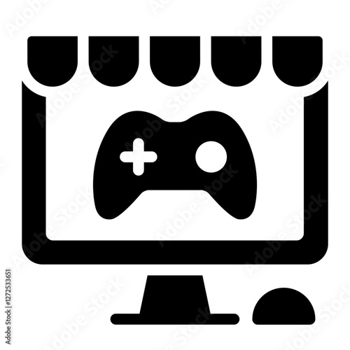 Digital game store glyph icon representing gaming marketplace, economy, and online purchases