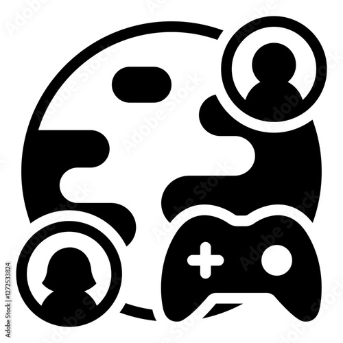Globe with game controller glyph icon representing online gaming, global fun, and entertainment