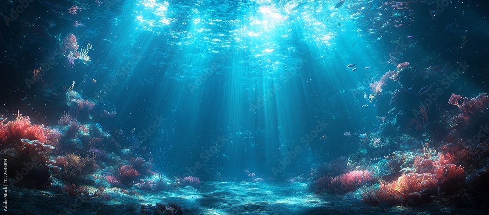 Obraz premium Underwater Coral Reef Sunlight Rays