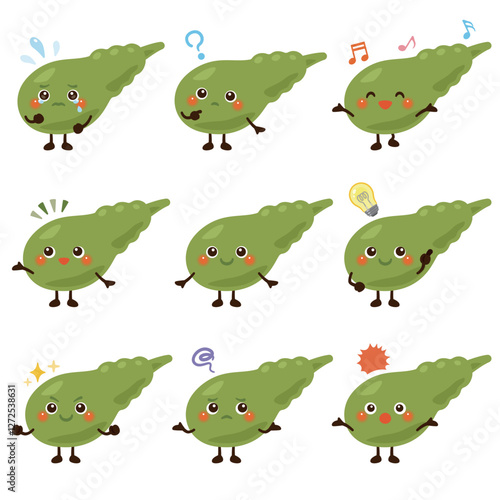 胆嚢のキャラクター　表情セット