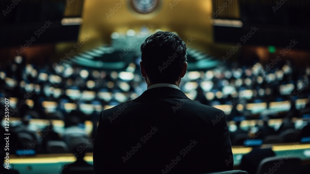 Assassination attempt during a UN assembly. Featuring a figure disguised as a delegate Assassination attempt during a UN assembly. Featuring a figure disguised as a delegate