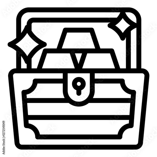 Treasure chest with gems outline icon representing wealth, gaming rewards, and adventure