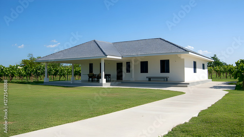 A simple two-story small house with white walls