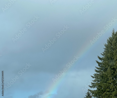 blue sky with clouds and rainbow