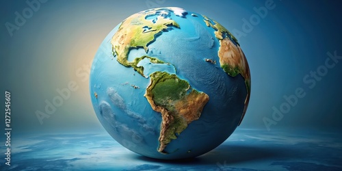 A Detailed Three-Dimensional Rendering of the Planet Earth, Showcasing Continents and Oceans in Vivid Relief