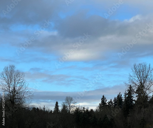 blue sky with clouds and rainbow