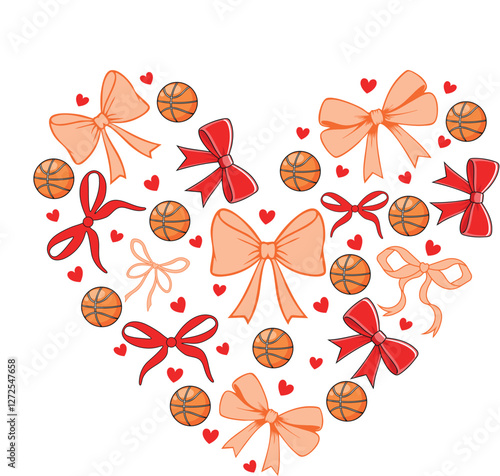 Basketball Heart valentine coquette bow EPS Vector, Basketball player EPS Vector, Basketball Name EPS Vector, Basketball Team EPS Vector, bow basketball EPS Vector