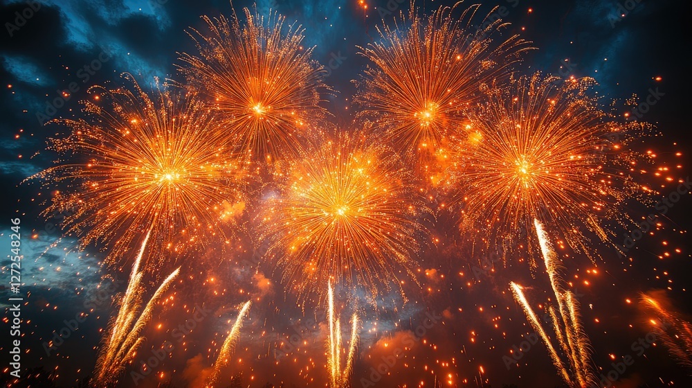 Fototapeta premium Night sky fireworks display, celebration event