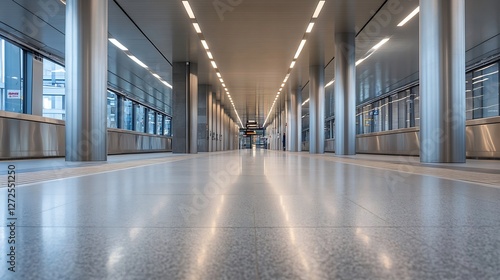 Modern corridor in a city transportation hub with sleek metallic walls and bright lights   Generative AI