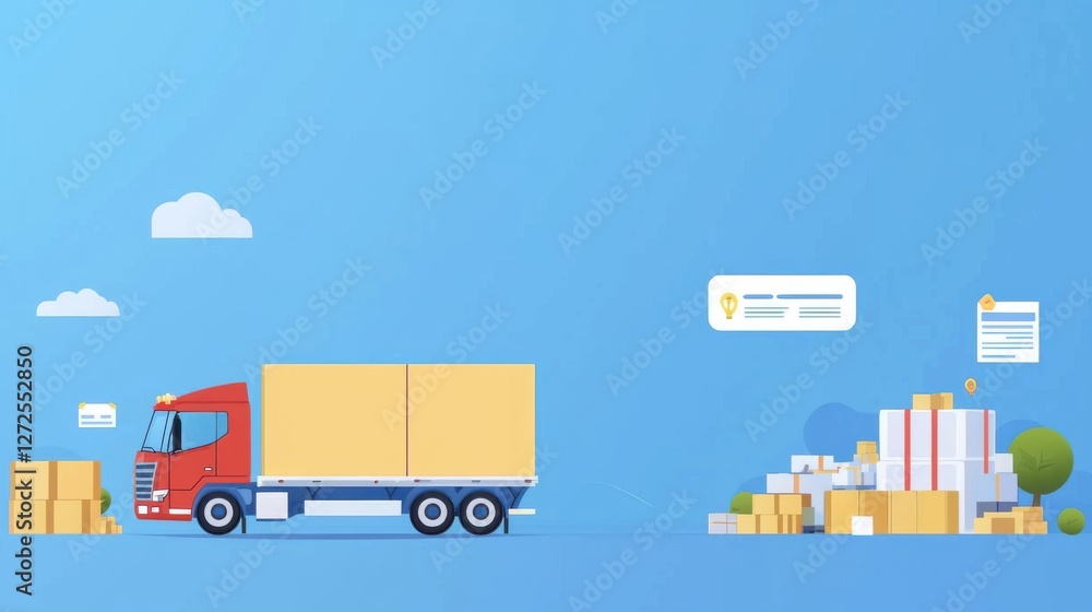 Inventory management. Delivery truck with boxes against a blue sky background. Inventory management. Delivery truck with boxes against a blue sky background.