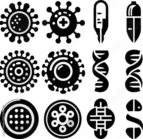 HIV Virus Organism and Medical Science Icon Full Set