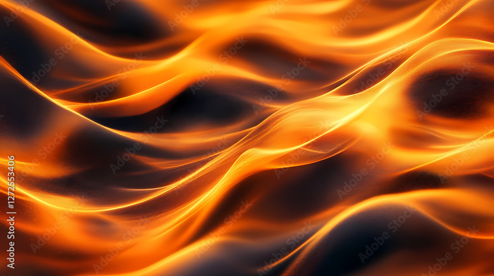 Obraz premium Vibrant orange black abstract background with a smooth wave flow and grainy noise texture ideal for a bold and energetic header design. Dreamlike Phosphorescent Waves. Illustration