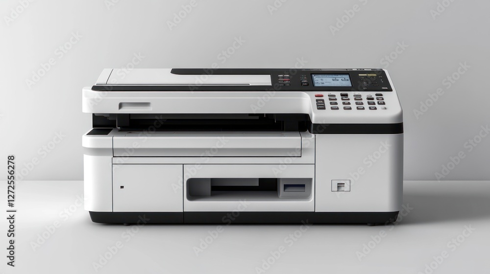 Modern white and black all-in-one printer on a white background. Modern white and black all-in-one printer on a white background.