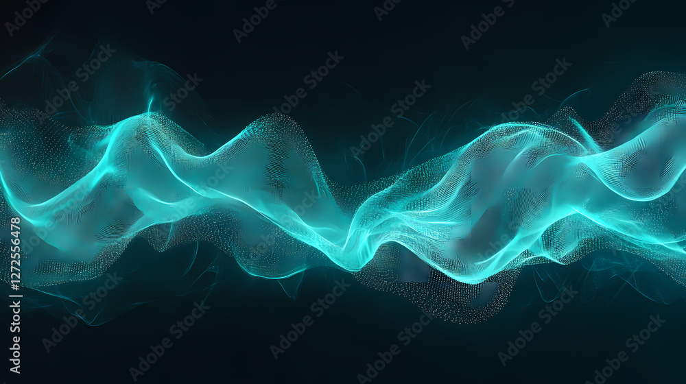 Fototapeta premium Abstract teal and blue swirling energy flowing waves digital art background. Dreamlike Phosphorescent Waves. Illustration