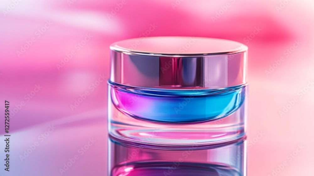 Elegant Cosmetic Jar Displays Blue Pink Hue