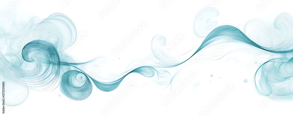 Abstract teal smoke waves design with flowing curves and soft edges on a light background. Abstract teal smoke waves design with flowing curves and soft edges on a light background.
