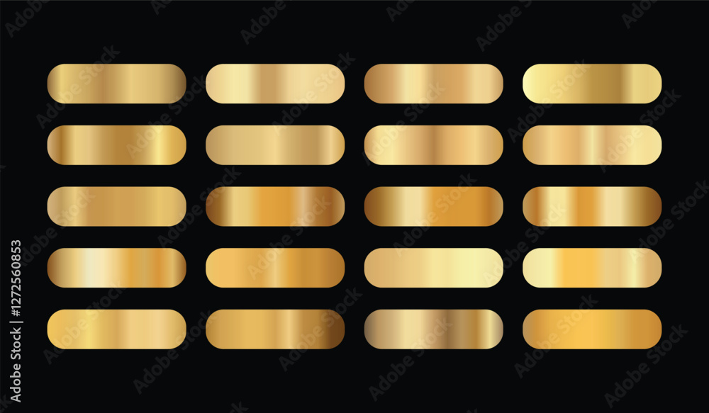 Obraz premium Golden foil texture gradation background set. Vector shiny and metalic gradient collection for border, frame, ribbon, label design
