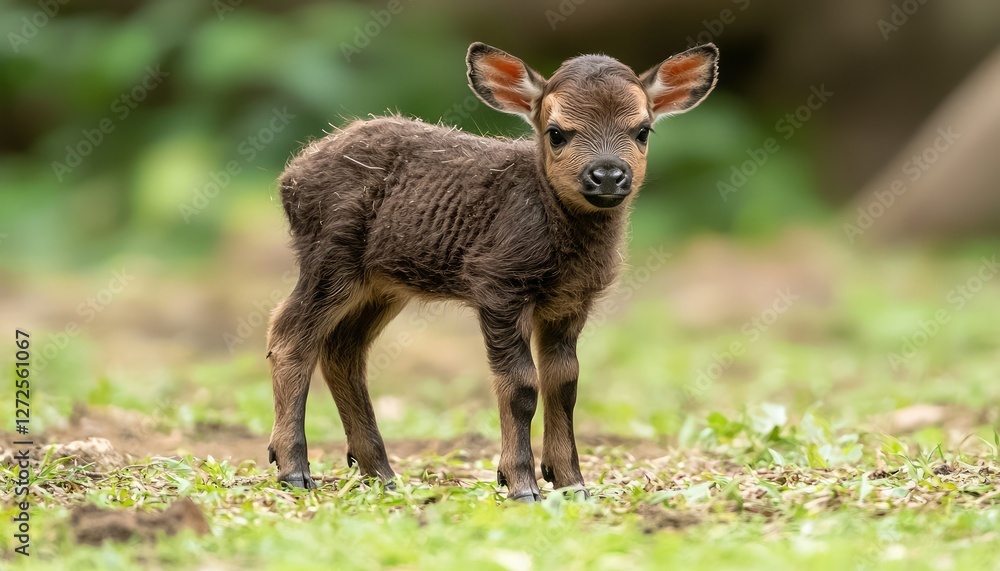 A small, young animal stands on green grass, showcasing its soft fur and curious expression in a natural setting. A small, young animal stands on green grass, showcasing its soft fur and curious expression in a natural setting.