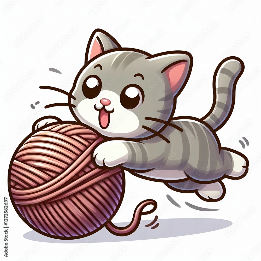 Obraz premium cat playing with ball of wool