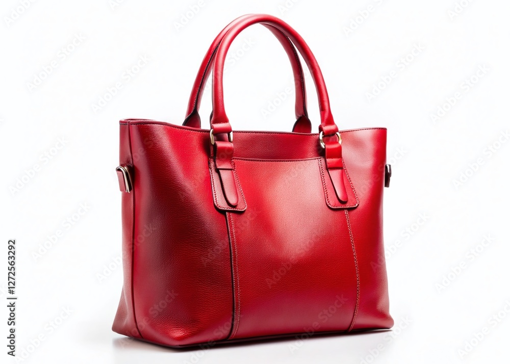 Red Leather Tote Bag: Stylish Handbag Isolated on White Background