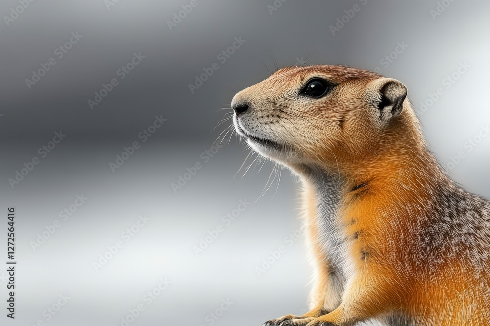 Fototapeta premium Close-Up Portrait of a Alert Prairie Dog with Detailed Fur and Engaging Expression in Natural Habitat Setting