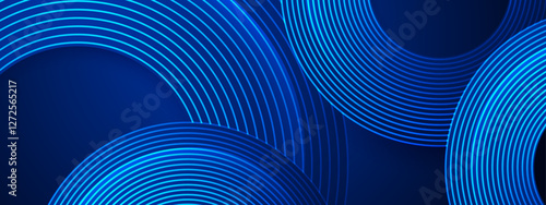 blue neon overlapping circles on a dark blue background, ideal for futuristic design projects, technology concepts, or modern backgrounds.