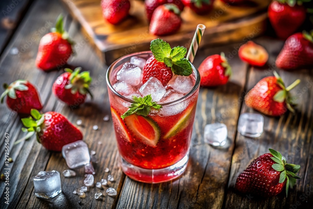 Refreshing Strawberry Cocktail in Summer Sunlight - Candid Photography Refreshing Strawberry Cocktail in Summer Sunlight - Candid Photography