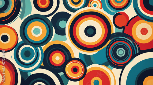 Colorful abstract circles in retro style create a vibrant and dynamic visual effect.