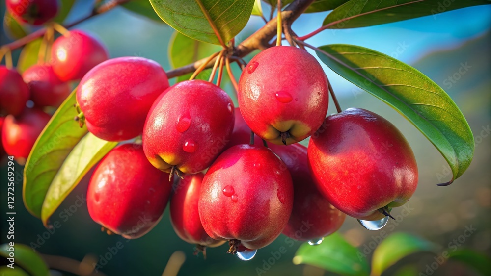 Ripe Red Water Guava on Branch - Fresh Tropical Fruit Ready to Eat Ripe Red Water Guava on Branch - Fresh Tropical Fruit Ready to Eat