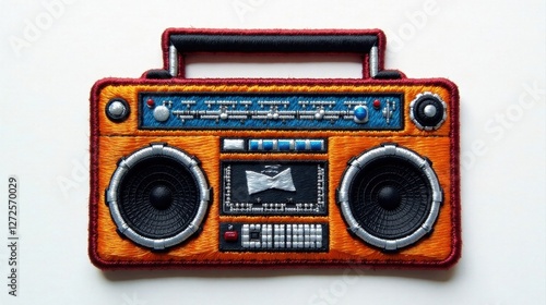 Retro Boombox Embroidered Patch A Vibrant and Detailed Textile Artwork Featuring Classic Audio Design Elements