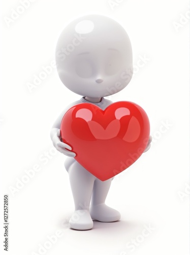 3d small people with a heart. 3d image. Isolated white background.