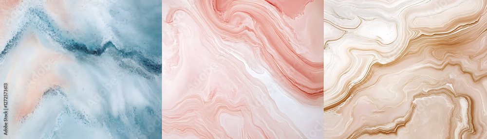Fototapeta premium Elegant marble textures with soft hues of blue, pink, and beige for artistic backgrounds.