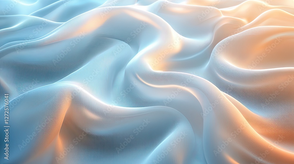 Fototapeta premium Smooth fabric, flowing waves, studio light, background blur, textile design